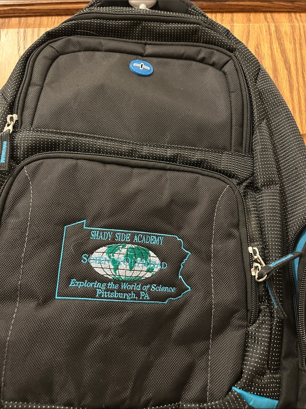 Black & Teal Multi-Pocket computer Backpack with multiple pockets for storage image 2